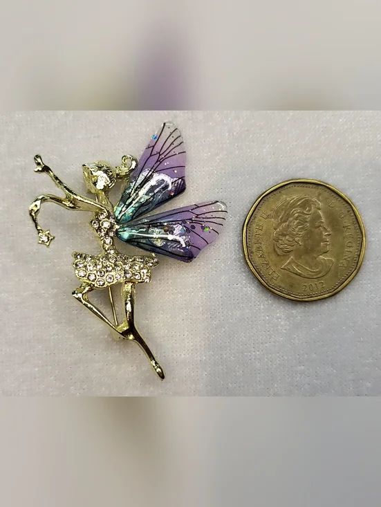 New Exquisite Dancing Rhinestone Fairy Brooch / Pin - Picture 3 of 3